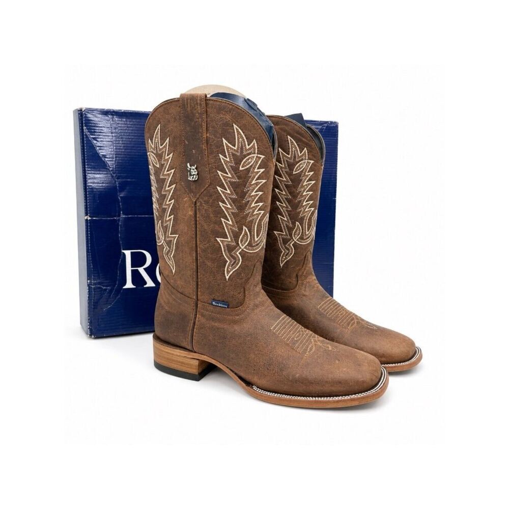 Rock'em Connery Ebano Honey Leather Square Toe Cowboy Boots Men's 11